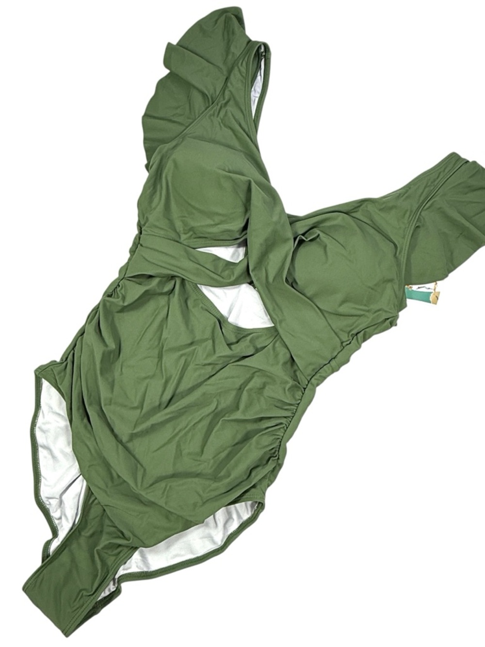 NWT | B2prity Olive Green Ruffled Cutout One Piece Swimsuit Tummy Control | M